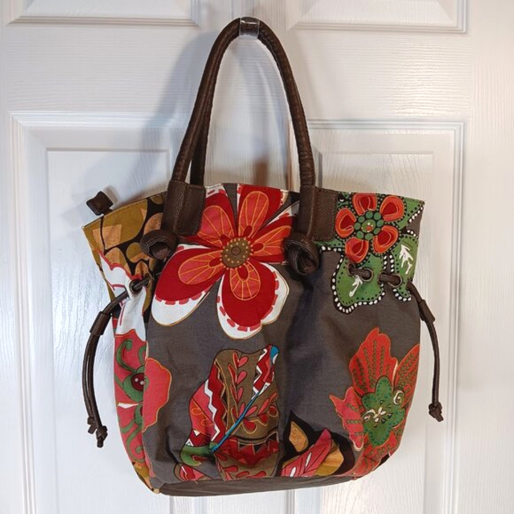NWOT D.Fusion Multicolor Floral  Shoulder Bag Fabric Faux Leather Straps Summer - Picture 9 of 16